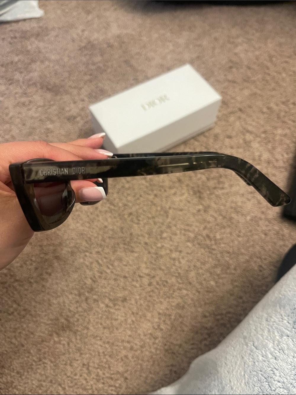 Dior Black Rectangular Sunglasses with Blue Lenses - Picture 2 of 3